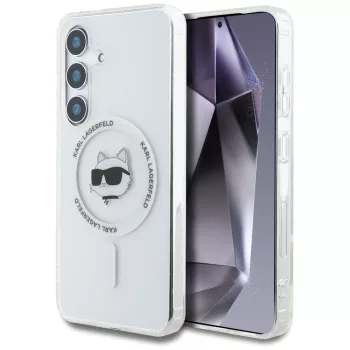   Karl Lagerfeld Button Choupette Head Printed Logo MagSafe Samsung Galaxy S25 Plus tok, fehér