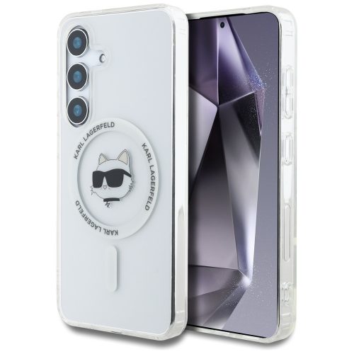 Karl Lagerfeld Button Choupette Head Printed Logo MagSafe Samsung Galaxy S25 Plus tok, fehér