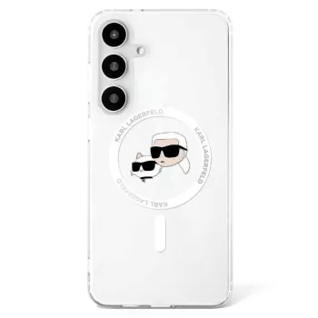   Karl Lagerfeld Button Karl & Choupette Heads Printed Logo MagSafe Samsung Galaxy S25 tok, fehér