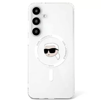   Karl Lagerfeld Button Karl Head Printed Logo MagSafe Samsung Galaxy S25 tok, fehér