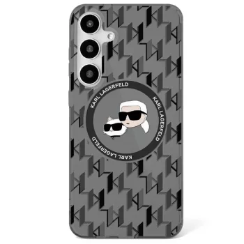   Karl Lagerfeld Button Karl&Choupette Heads On KL Pattern MagSafe Samsung Galaxy S25 tok, fekete