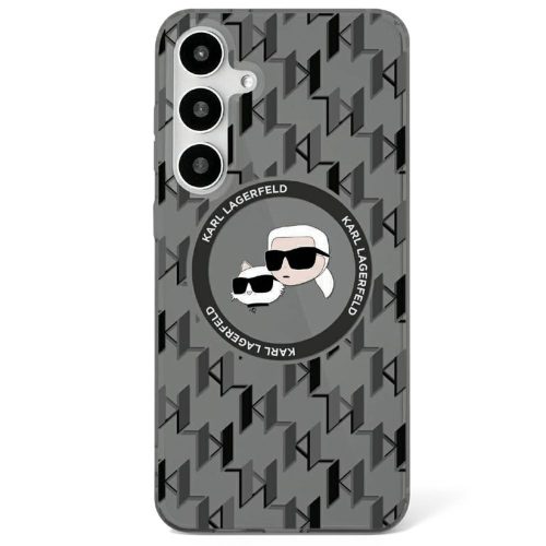 Karl Lagerfeld Button Karl&Choupette Heads On KL Pattern MagSafe Samsung Galaxy S25 tok, fekete