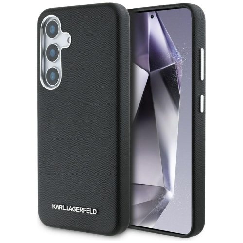 Karl Lagerfeld Saffiano Full Wrapped Elongated Metal Logo MagSafe Samsung Galaxy S25 tok, fekete