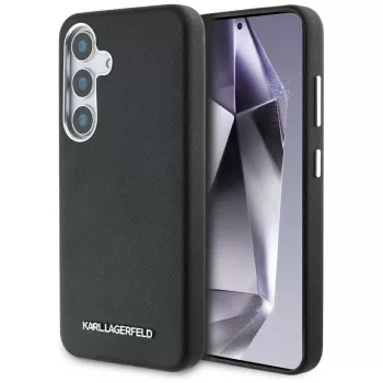   Karl Lagerfeld Saffiano Full Wrapped Elongated Metal Logo MagSafe Samsung Galaxy S25 Plus tok, fekete