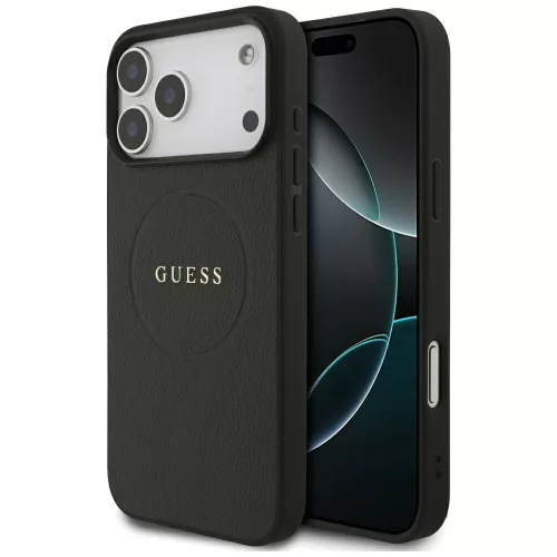 Guess Grained Ring MagSafe case iPhone 17 Pro Max tok, fekete