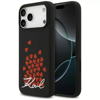   Karl Lagerfeld Silicone Heart Sign Logo MagSafe iPhone 17 Pro Max tok, fekete