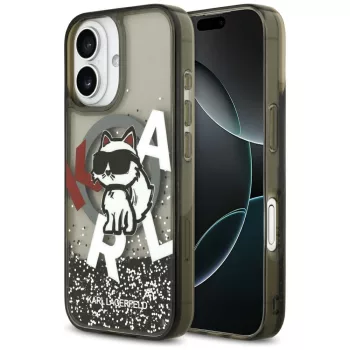  Karl Lagerfeld Liquid Glitter Choupette Logo MagSafe iPhone 17 tok, fekete