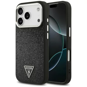   Guess Glitter Triangle Logo MagSafe iPhone 17 Pro tok, fekete