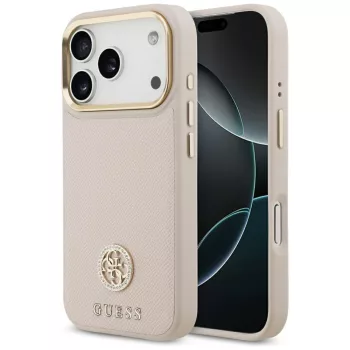   Guess Grained Strass Logo MagSafe iPhone 17 Pro tok, rózsaszín
