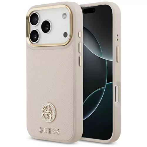 Guess Grained Strass Logo MagSafe iPhone 17 Pro tok, rózsaszín