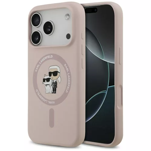 Karl Lagerfeld Silicone Karl&Choupette Ring MagSafe Case iPhone 17 Pro tok, rózsaszín