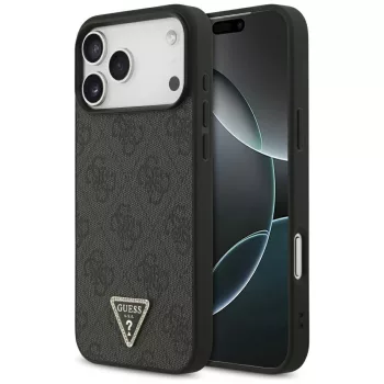   Guess Leather 4G Triangle Strass MagSafe Case iPhone 17 Pro Max tok, fekete