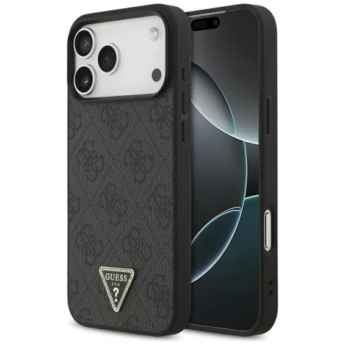 Guess Leather 4G Triangle Strass MagSafe Case iPhone 17 Pro Max tok, fekete