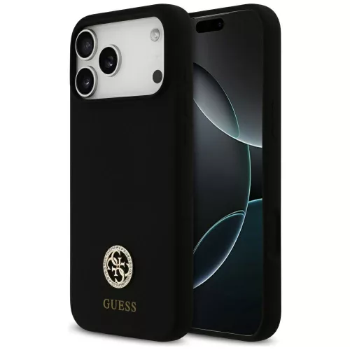 Guess Silicone Logo Strass 4G MagSafe iPhone 17 Pro Max tok, fekete