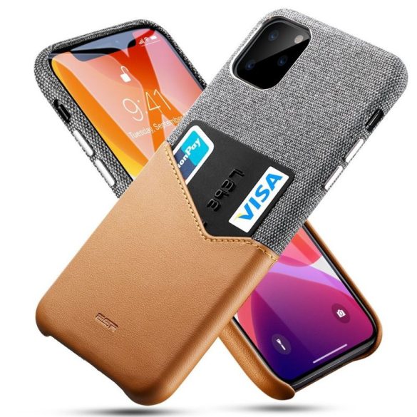 ESR iPhone 11 Pro Max Metro Wallet hátlap tok, kártyatartóval, szürke-barna