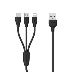 Remax 3 in 1 USB - micro USB/Lightning/USB-C, 100cm, fekete