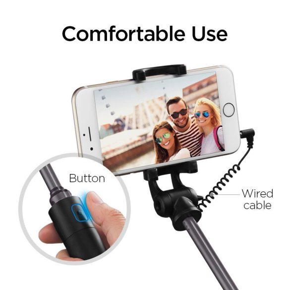Spigen S530 vezetékes selfie stick, szelfi bot, 77cm, fekete