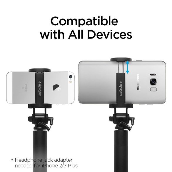 Spigen S530 vezetékes selfie stick, szelfi bot, 77cm, fekete