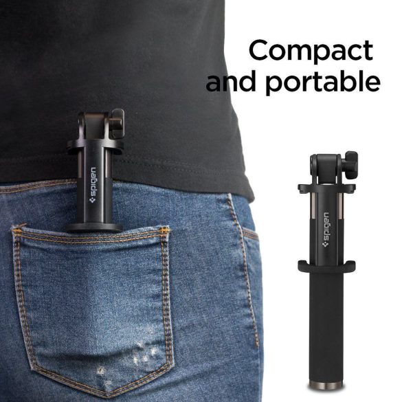 Spigen S530w Bluetooth selfie stick, szelfi bot, 100cm, távirányítóval, fekete-ezüst