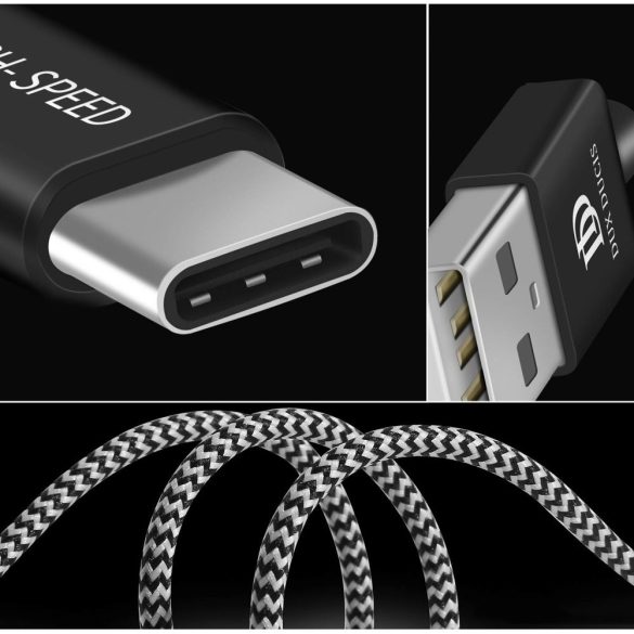 Dux Ducis K-One USB USB-C adat- és töltőkábel, 2.1A, 3m, fekete