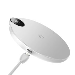   Baseus Digital LED Display Wireless Qi Charger, univerzális asztali vezeték nélküli töltő, 2A, 10W, fehér