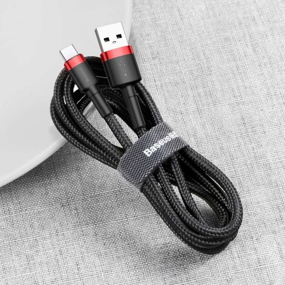 Baseus Cafule CATKLF-A91 USB USB-C adat- és töltőkábel, 3.0 gyorstöltés, 3A, 0,5m, fekete-piros