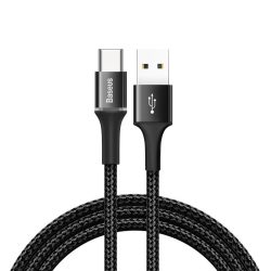   Baseus Halo Data Cable USB-C adat- és töltőkábel, LED fénnyel, 3A, 1m, fekete