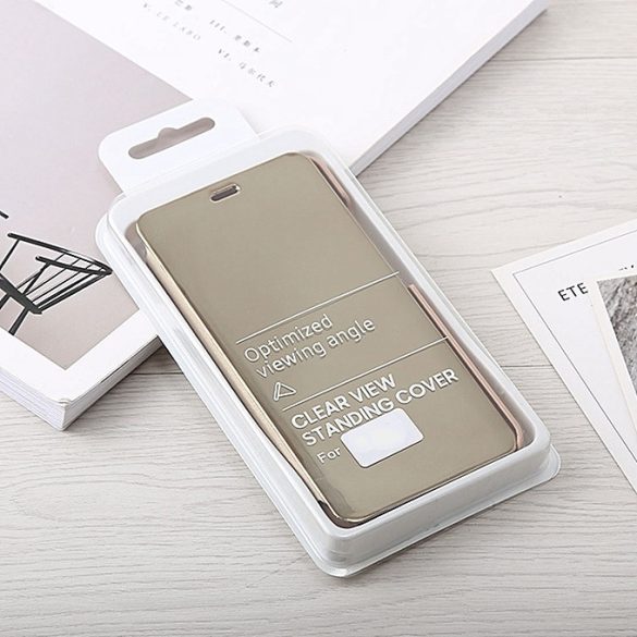 Clear View Case cover Huawei Y7 (2019)/Y7 Prime (2019) oldalra nyíló tok, arany