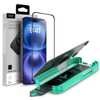   ESR Armorite tempered glass iPhone 16 with Applicator - with tok, fekete Frame