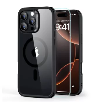   ESR Classic Hybrid Halolock MagSafe Case + tempered glass iPhone 16 Pro Max, átlátszó fekete kerettel