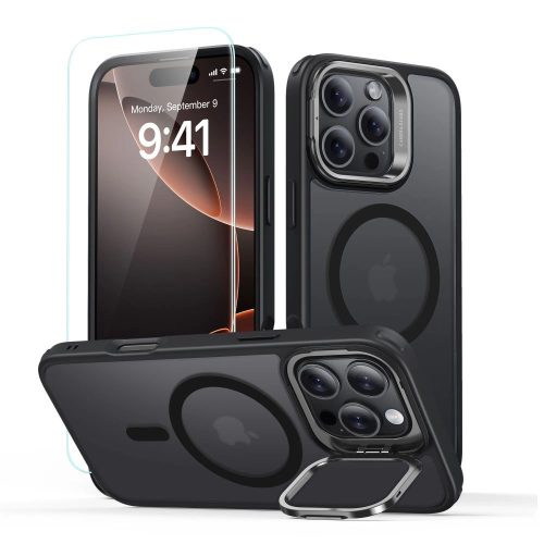 ESR Classic Hybrid Kickstand Halolock MagSafe Case with Stand + tempered glass iPhone 16 Pro Max - Semi-átlátszó with tok, fekete Frame