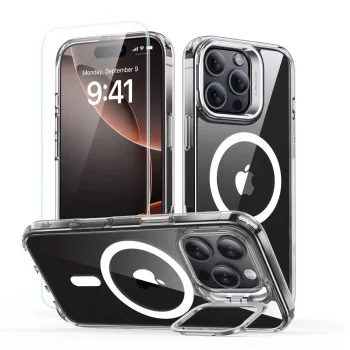   ESR CLASSIC HYBRID KICKSTAND HALOLOCK MAGSAFE tok és edzett üvegfólia IPHONE 16 PRO, átlátszó