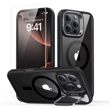  ESR CLASSIC HYBRID KICKSTAND HALOLOCK MAGSAFE & tempered glass IPHONE 16 PRO CLEAR/tok, fekete