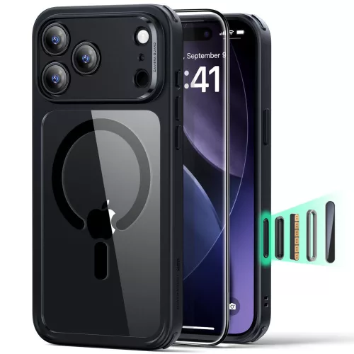 ESR CLASSIC HYBRID MAGSAFE & TEMPERED GLASS IPHONE 17 Pro tok, átlátszó-fekete