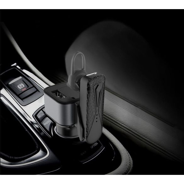 Dudao Car Kit 2xUSB autós szivargyujtó töltő, & Bluetooth headset, fekete