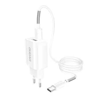   Dudao Travel Wall Charger hálózati töltő adapter 5V/2.4A, 2xUSB, USB/USB-C kábellel, fehér