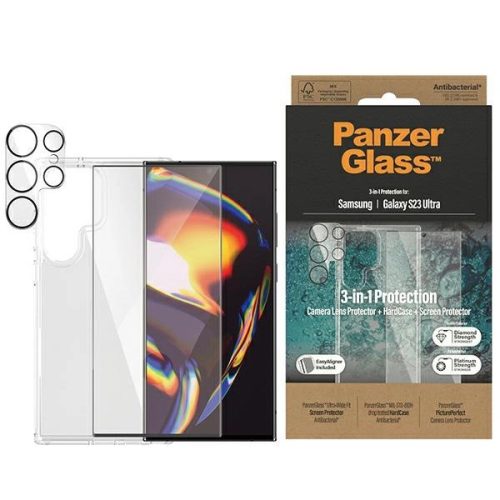 PanzerGlass Bundle 3in1 tok, átlátszó Case + Film + Camera Protector Samsung Galaxy S23 Ultra, átlátszó