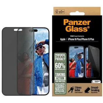   PanzerGlass Privacy Screen Protector iPhone 16 Plus / 15 Plus 6.7" Ultra-Wide Fit P2863