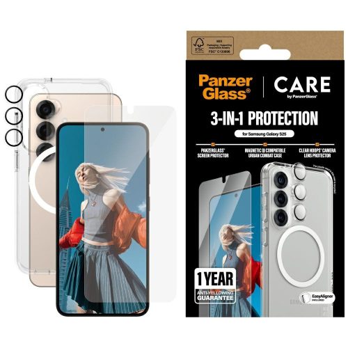 CARE by PanzerGlass Flagship 3in1 tok + edzett üvegfólia + Lens kameravédő Samsung Galaxy S25, átlátszó