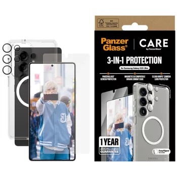  CARE by PanzerGlass Flagship 3in1 tok + edzett üvegfólia + Lens kameravédő Samsung Galaxy S25 Ultra, átlátszó