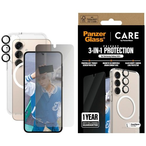 CARE by PanzerGlass Flagship 3in1 tok + privacy edzett üvegfólia + Lens kameravédő Samsung Galaxy S25 Plus