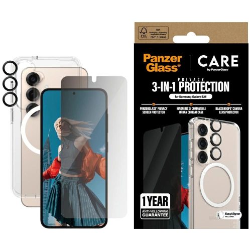 CARE by PanzerGlass Flagship 3in1 tok+privacy üvegfólia+kameravédő Samsung Galaxy S25, átlátszó