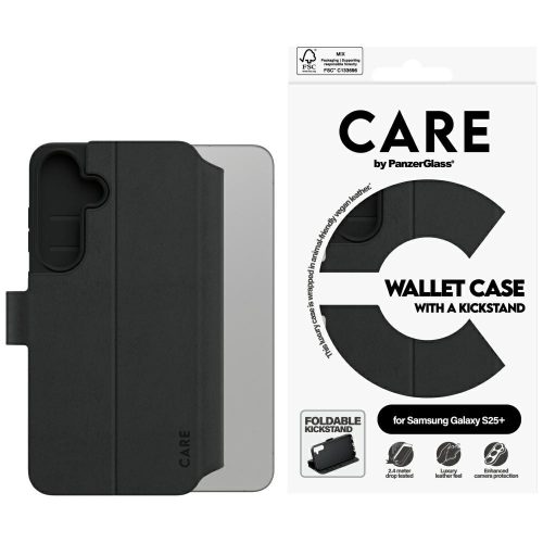 CARE by PanzerGlass Feature Wallet Kickstand Samsung Galaxy S25 Plus tok, fekete
