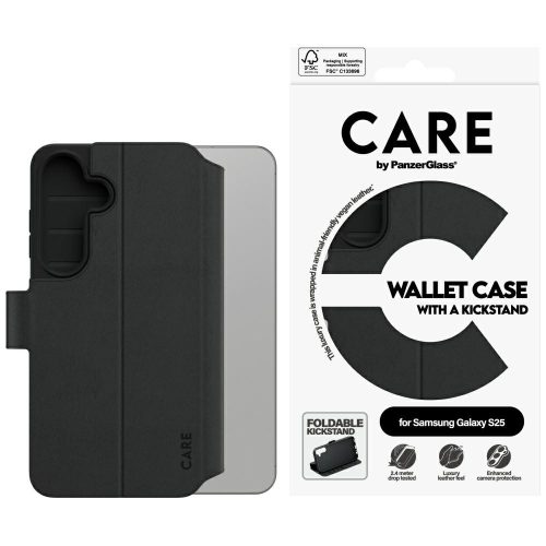 CARE by PanzerGlass Feature Wallet Kickstand Samsung Galaxy S25 tok, fekete