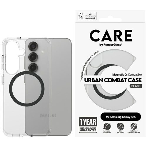 CARE by PanzerGlass Flagship Urban Combat case QI Samsung Galaxy S25 tok, átlátszó