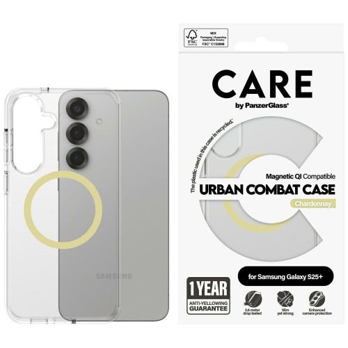 CARE by PanzerGlass Flagship Urban Combat QI Samsung Galaxy S25 Plus tok, átlátszó-tok, sárga