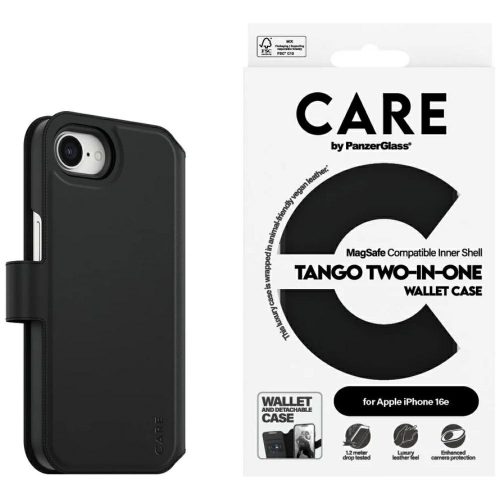 CARE by PanzerGlass Feature Tango   2w1 Wallet iPhone 16e tok, fekete