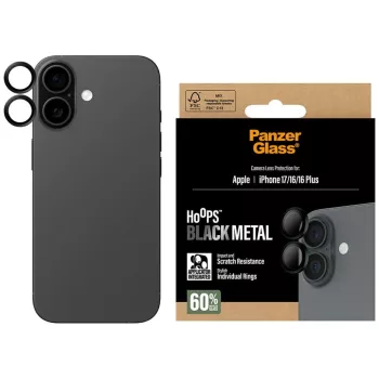   PanzerGlass Hoops Tempered Glass Lens Screen Protector iPhone 17 / 16 / 16 Plus kameravédő, fekete