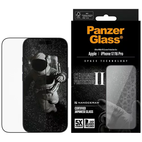 PanzerGlass Ceramic II Ultra-Wide Fit EasyAligner iPhone 17 / 16 Pro edzett üvegfólia
