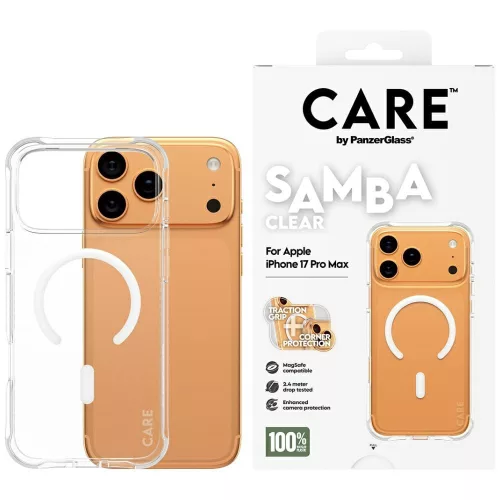 CARE by PanzerGlass Ftok, szürkeionable Samba w. tok, fehér MagSafe iPhone 17 Pro Max tok, átlátszó
